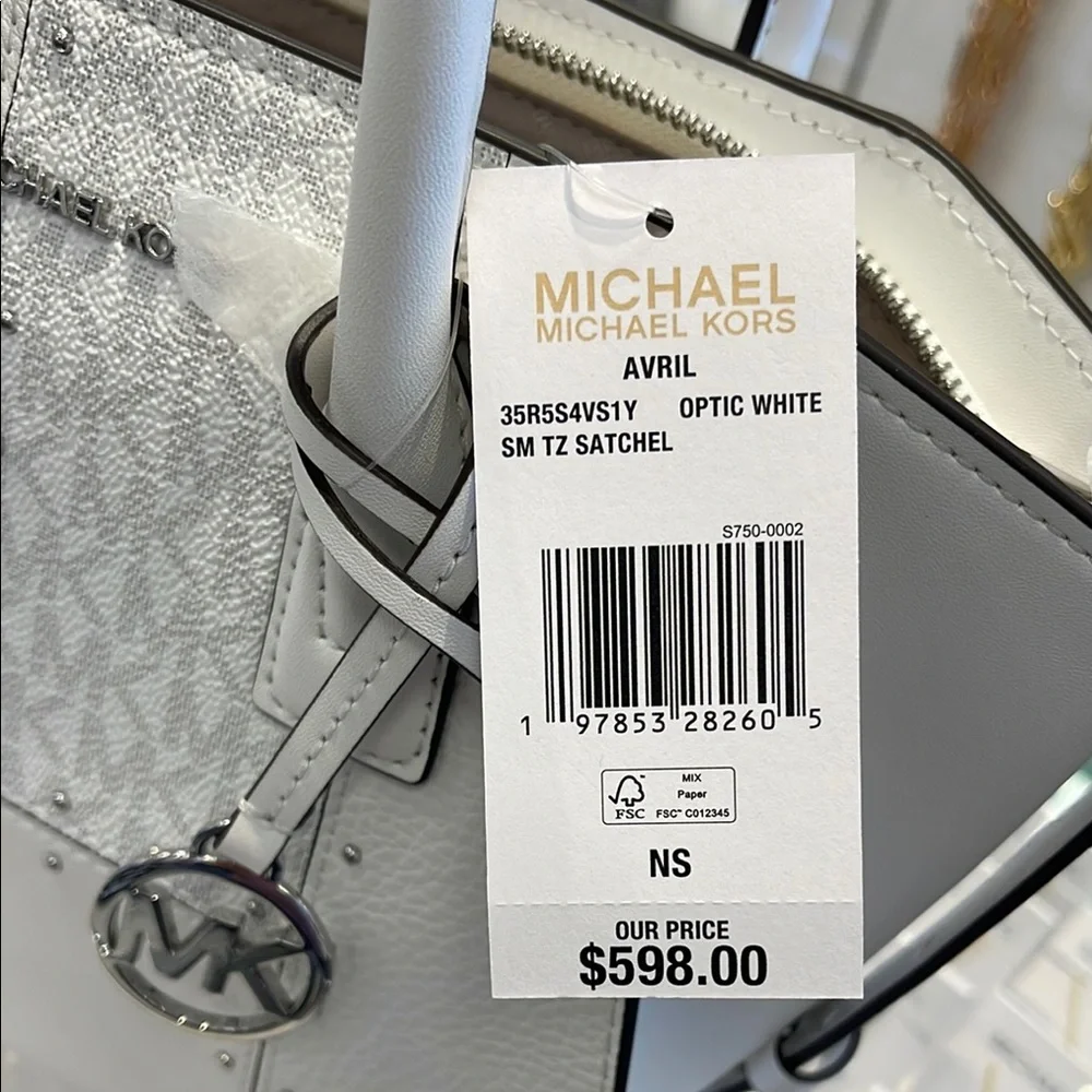 Michael Kors Avril Small Studded Patchwork and Signature Logo Satchel Crossbody - Picture 2 of 16